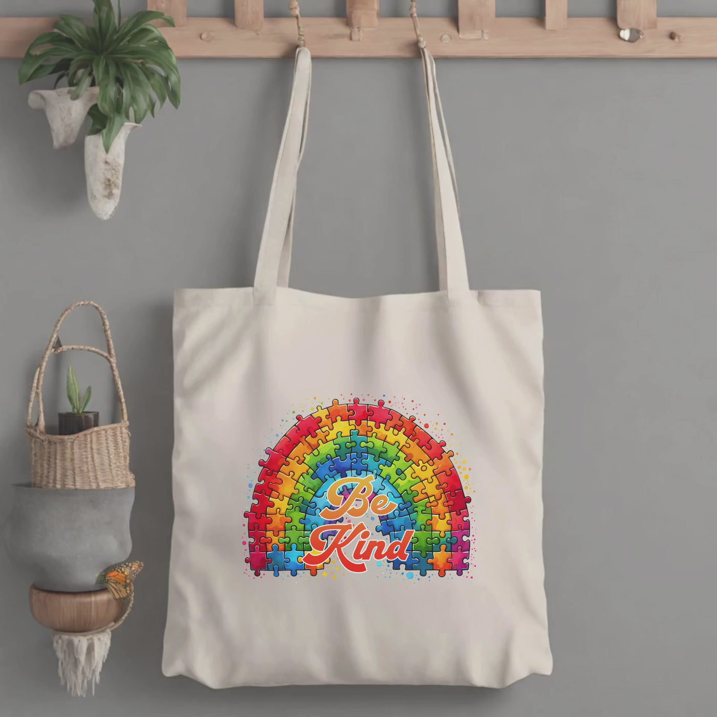 Autism Awareness Support Tote Bag  Cotton Canvas  Be Kind and Make a Difference