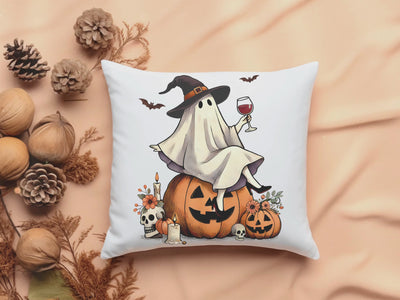 Ghost Wine Halloween Pillow - Spooky Season Decor for a Hauntingly Good Time