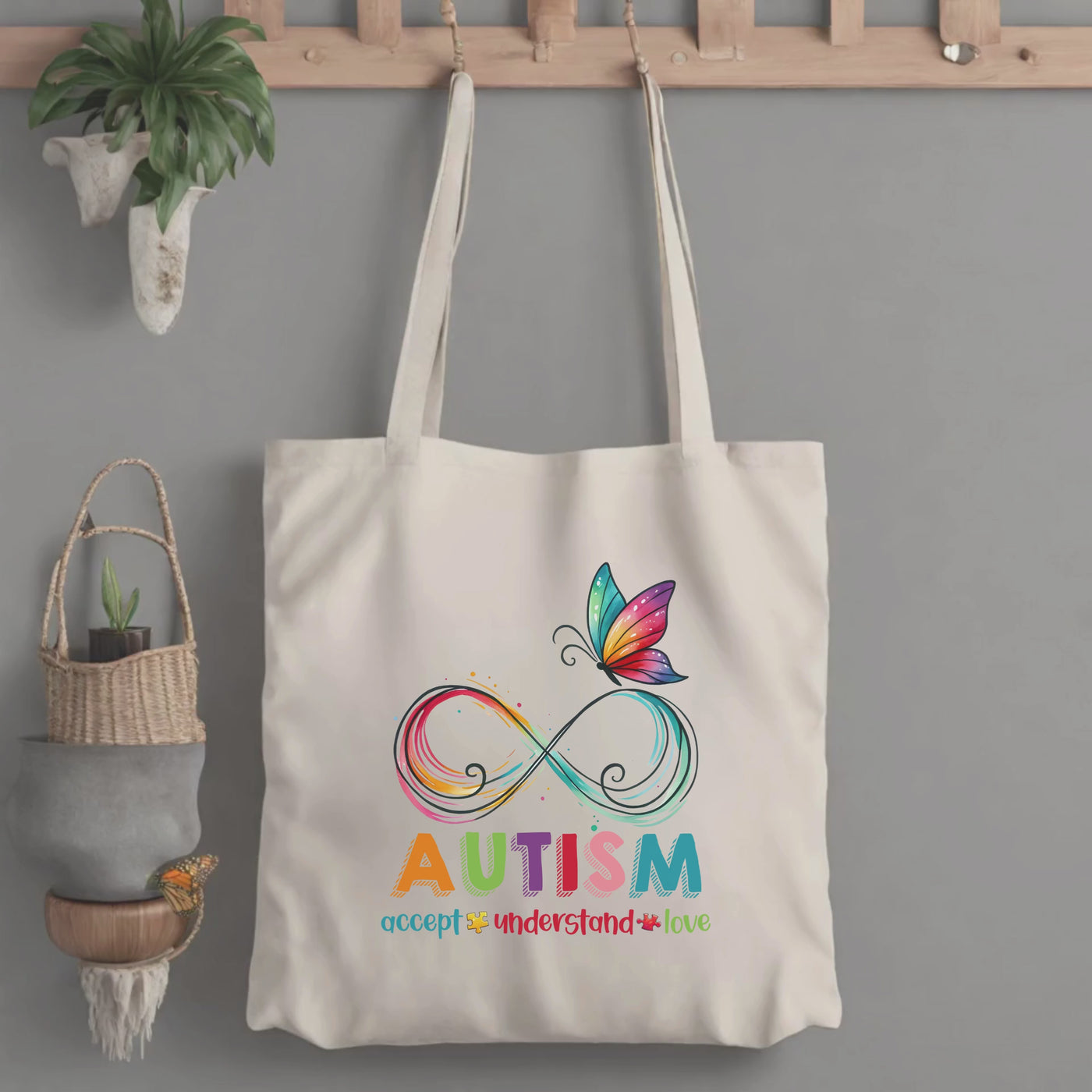 Autism Accept Understand Love Tote Bag - Cotton Canvas - Inclusive Gift for Autism Awareness