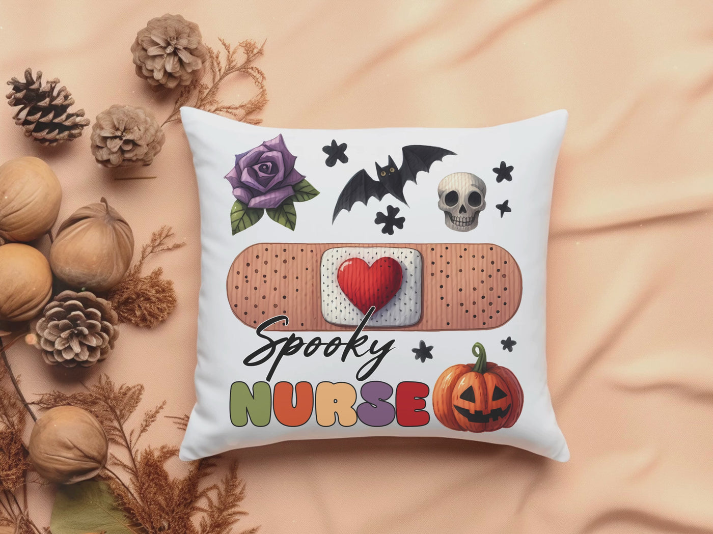 Spooky Nurse Halloween Pillow - Square Pillow for Halloween Decor