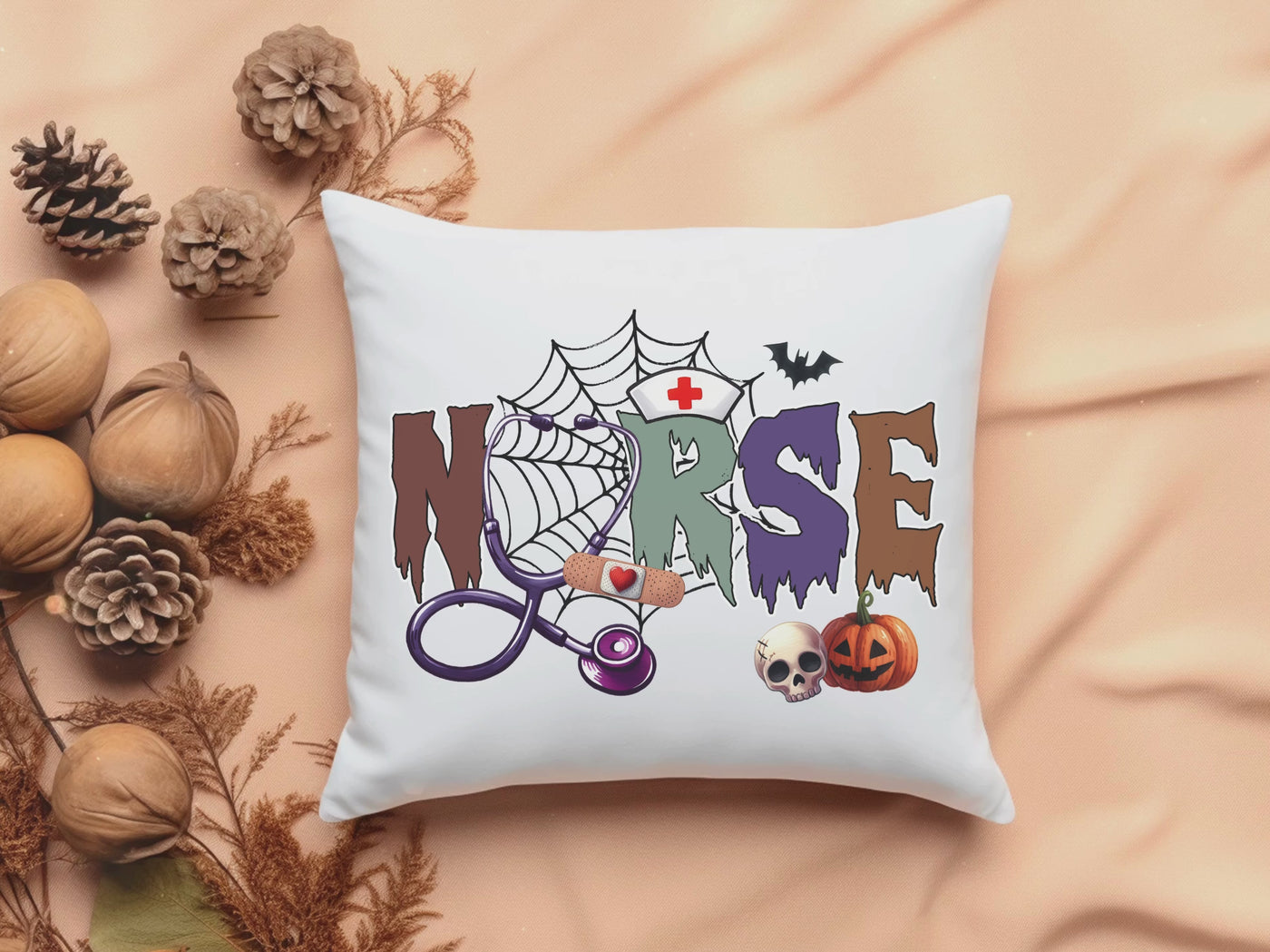 Spooky Nurse Halloween Pillow - Square Design Perfect for Home Decor or Parties